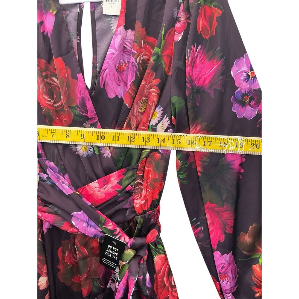 EXPRESS Floral V Neck Long Sleeve Tie-Belt Romper Party Dress Sz.L New NWT - Picture 8 of 11